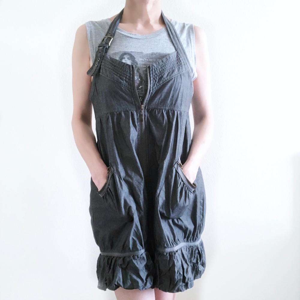Cecico Grey 100% Cotton Denim Halter Dress